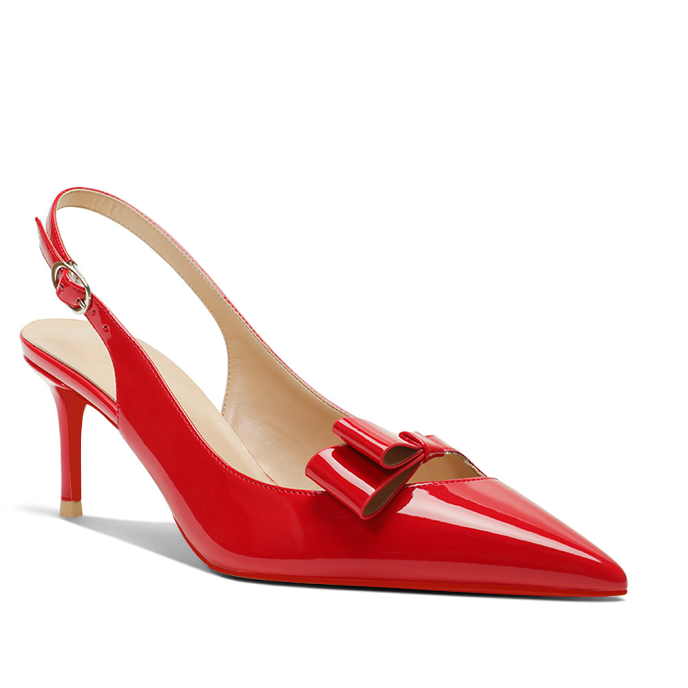 65mm Women's Pointed Toe Kitten Heel Slingback Pumps for Wedding Red Bottom Patent Heels-MERUMOTE