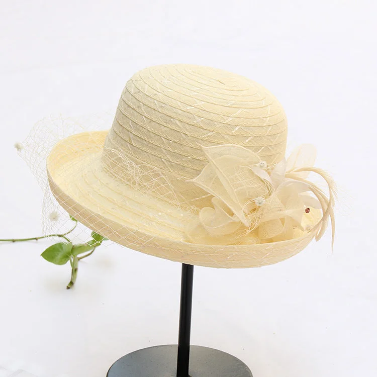 Women's Hat Elegent Rolled Mesh Floral Decoration Top Hat