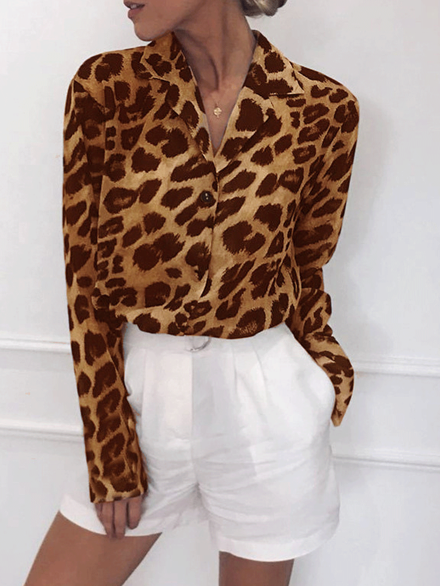 Leopard print V-neck chiffon top