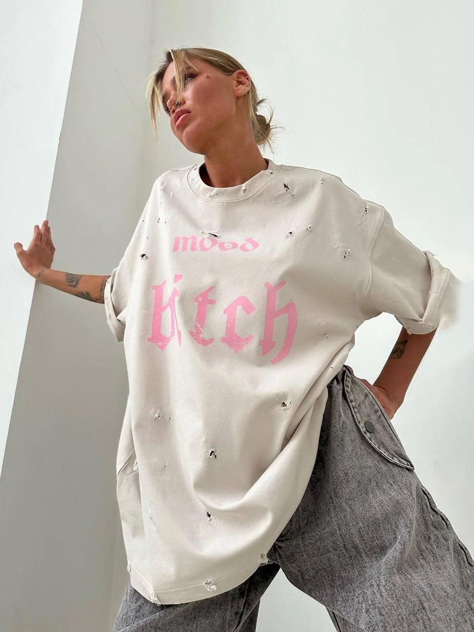 Athvotar Athvotar Do Old Water Washing Letter Design Printing Short-Sleeved Women's Spring And Summer Loose Round-Neck T-Shirt Lazy Wind