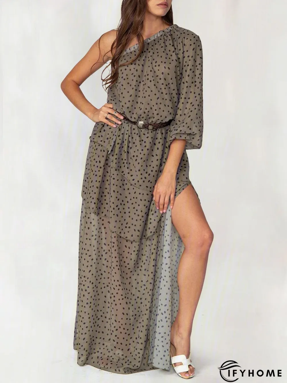 Gray Polka Dots Casual Weaving Dress | IFYHOME