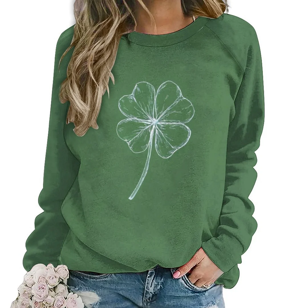 Printed Long Sleeve Casual Sweatshirt for  Women and Men Unisex Pattern St. Patrick's Day, Green, Clover, Lucky