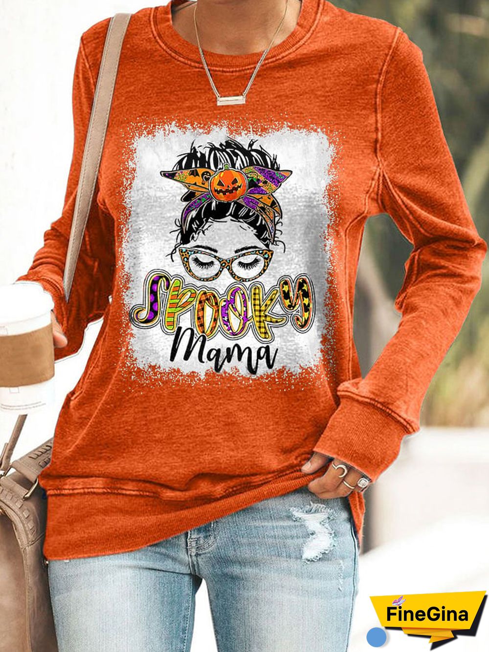 Halloween Pumpkin Spooky Mama Print Sweatshirt