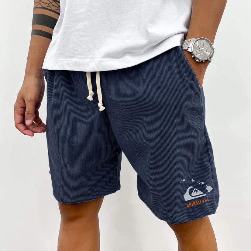 Men's Retro Casual Printed Corduroy Shorts / [blueesa] /