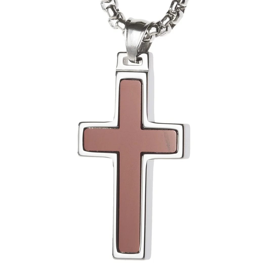 Women's Or Men's Unique Red Jasper Inlay Tungsten Cross Pendant Necklace Jewelry Gifts For Mens And Womens