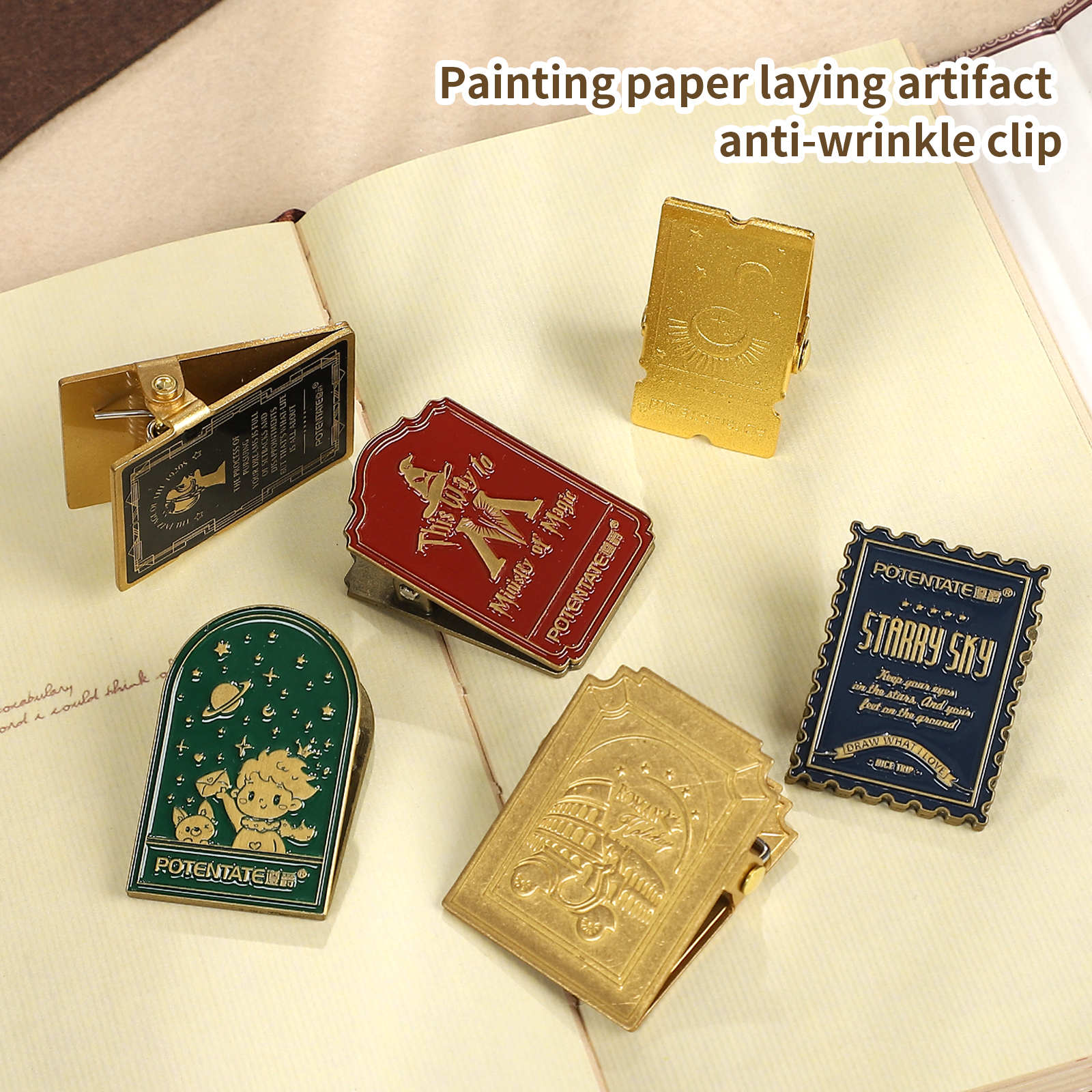 금속 클립 - 빈티지 꽃 성 캐릭터 풍경화 종이 주름 방지