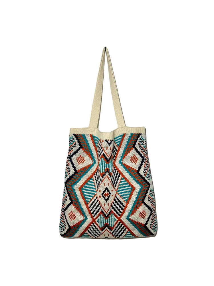 Fashion Knitting Shoulder Bag Women Crochet Shopping Handbag (A Beige)