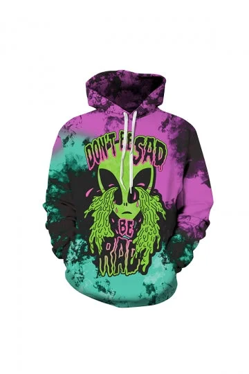 Womens Halloween Don't Be Sad Alien Printed Draw String Hoodie Purple-elleschic