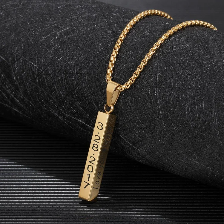 To My Son Vertical Bar Necklace Personalized 4 Side 3D Bar Necklace for Son