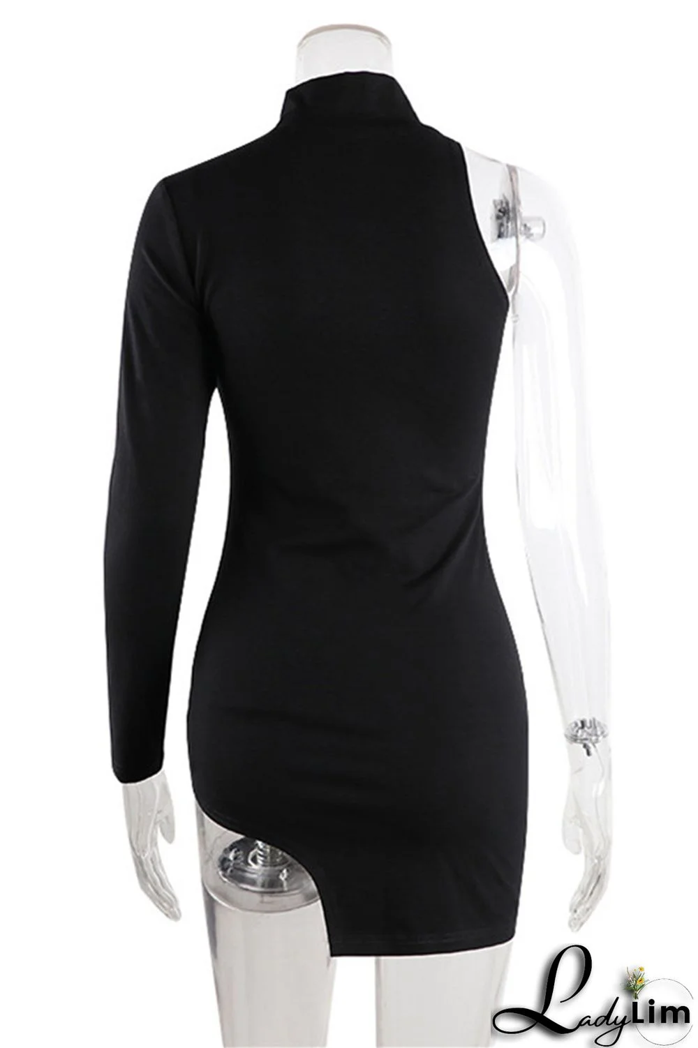 Black Fashion Sexy Solid Asymmetrical Turtleneck Long Sleeve Dresses