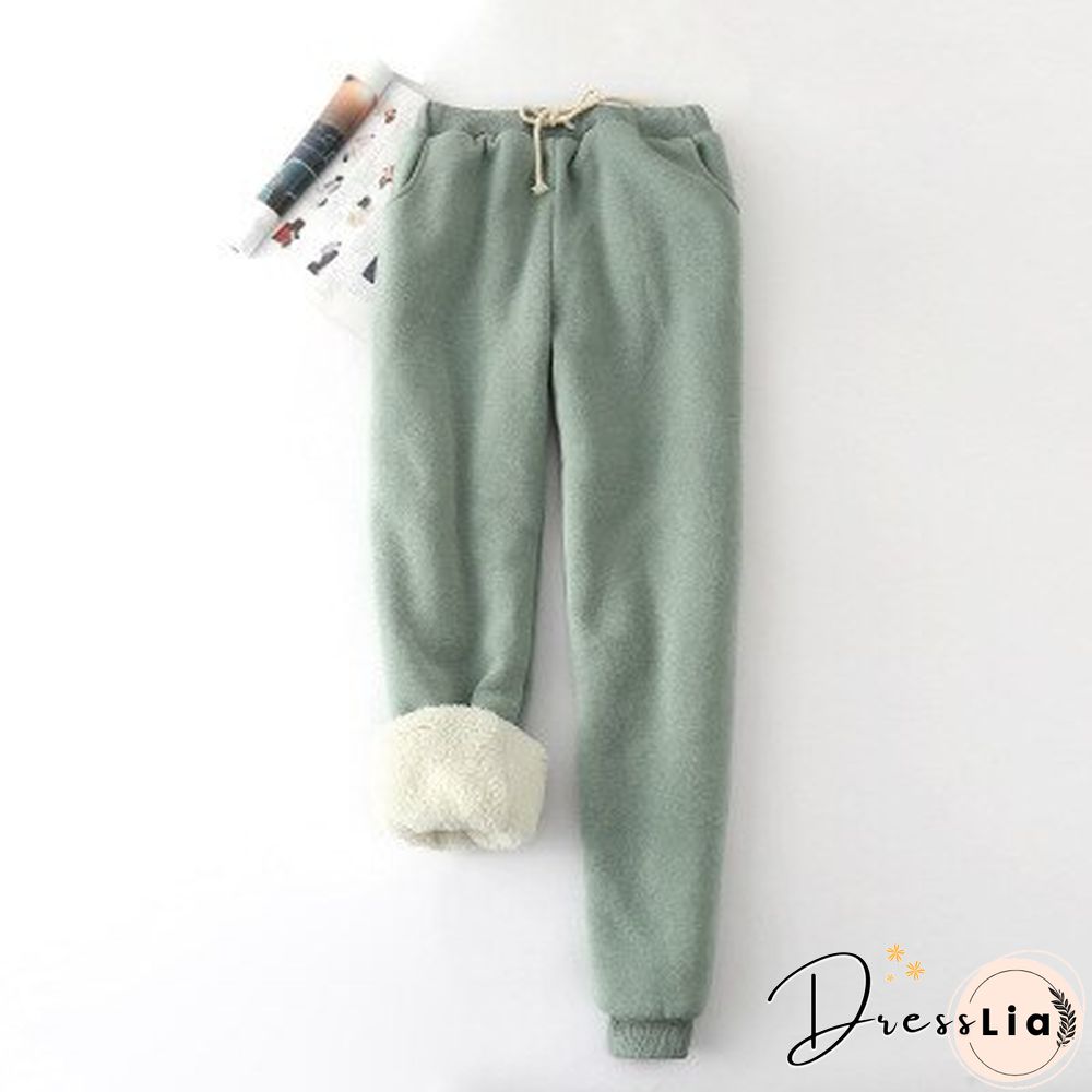Winter Lambskin Thicker Elastic Waist Pants Loose Solid Color Cotton Harem Pants Women Casual Warm Trousers