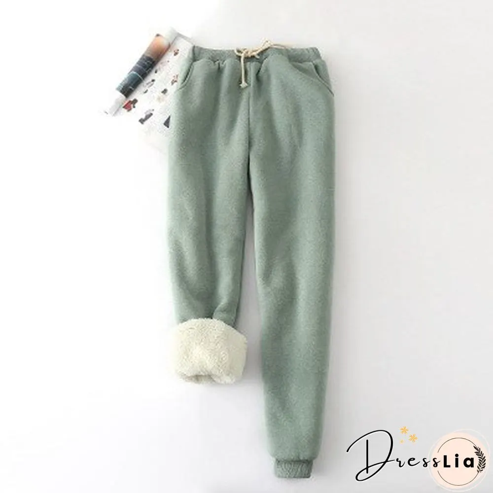 Winter Lambskin Thicker Elastic Waist Pants Loose Solid Color Cotton Harem Pants Women Casual Warm Trousers