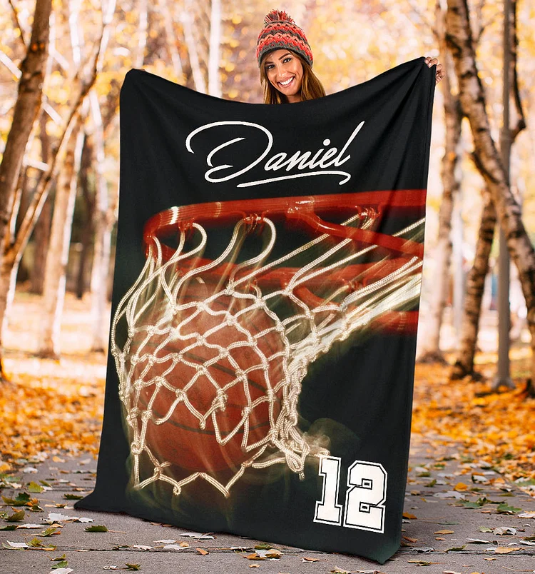 Basketball Boy Sherpa Fleece Blanket, Custom Name Number Soft Cozy Blanket | BKKid687