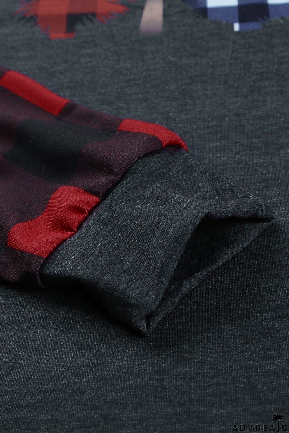 Christmas Pattern Plaid Splice Long Sleeve Top