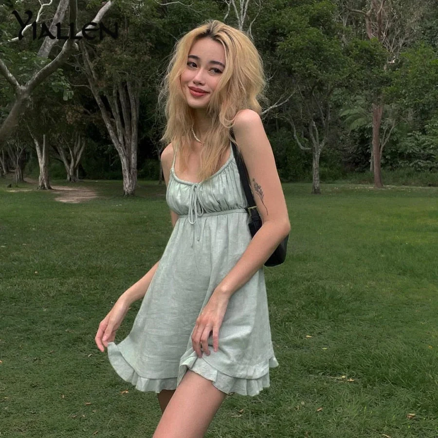 Yiallen Summer Sexy VNeck Backless Solid A-Line Dress Women New Simple Casual Beach Vacation Club Party Female Mini Dresses