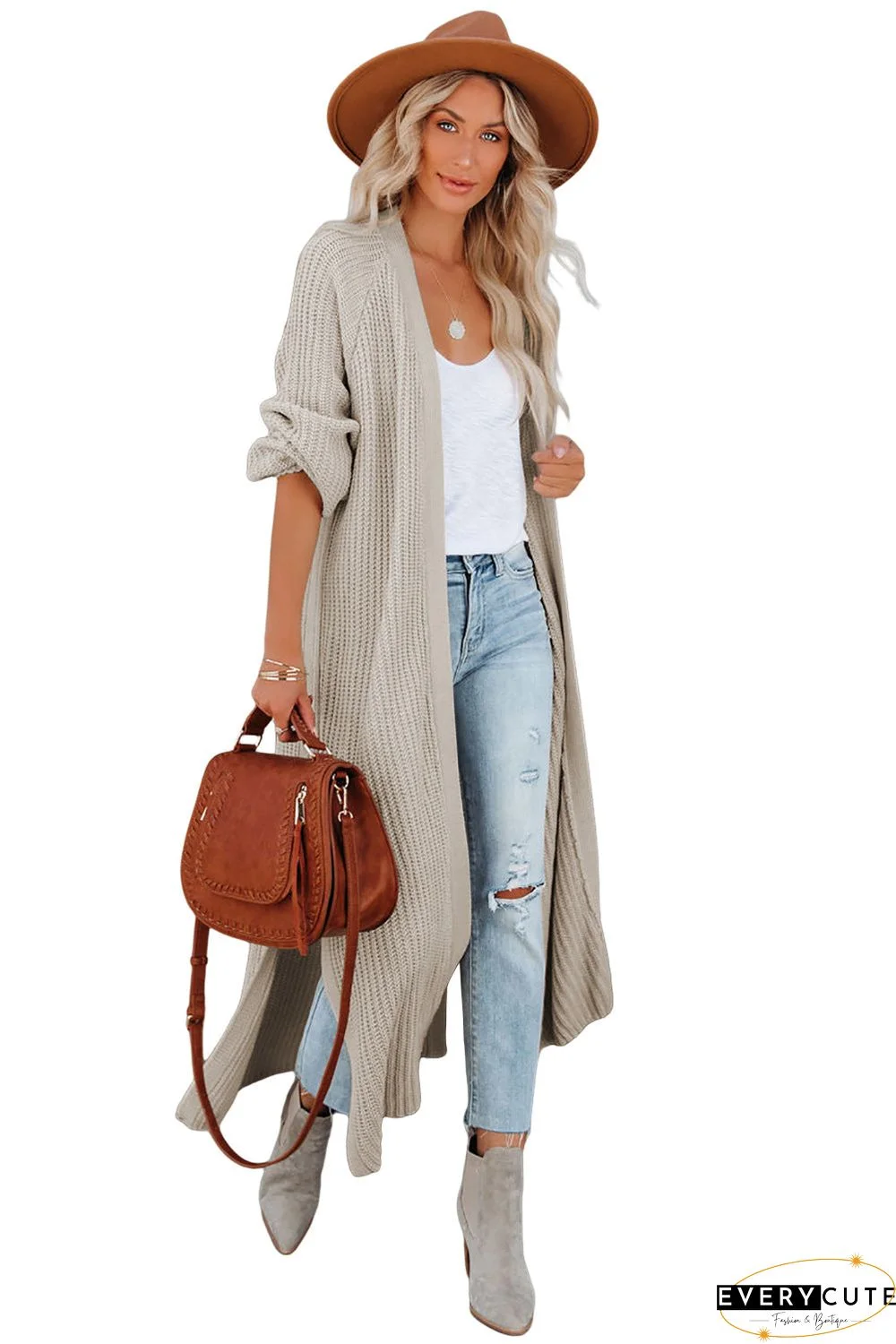Open Front Side Slit Duster Knit Cardigan