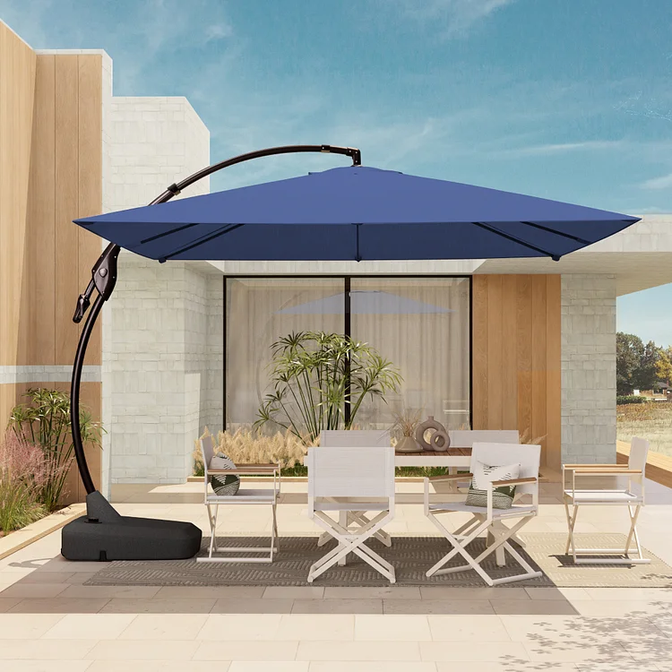 GRAND PATIO 10 FT Patio Umbrella Deluxe Curvy Offset Umbrella with Base, cantilever umbrella for Garden Deck Pool