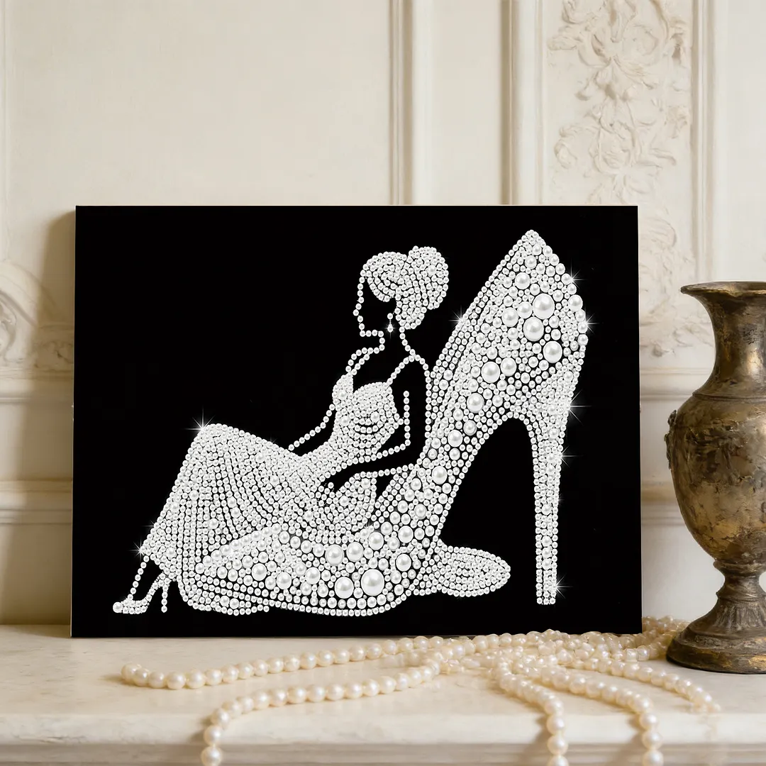 DIY Girl In High Heels Pearl Painting Art Kits with Frame 7.87x11.81in Pearl Gem Paintings Picture Arts Craft for Adults Beginners Home Wall Decor