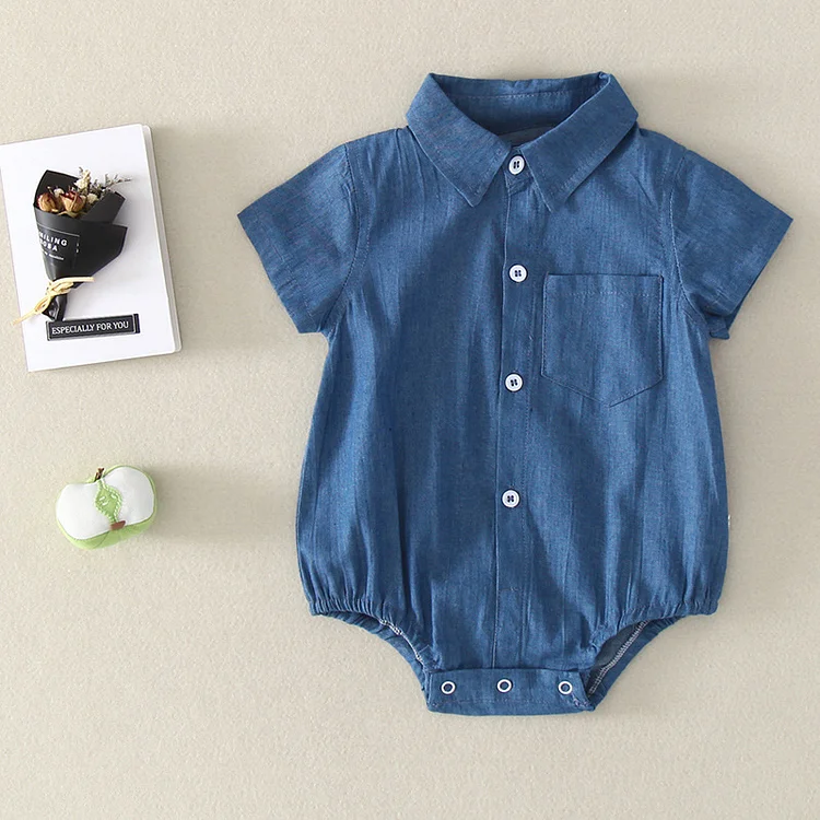 Baby Boy/Girl Solid Color Jean Legging Short Sleeve Bodysuit