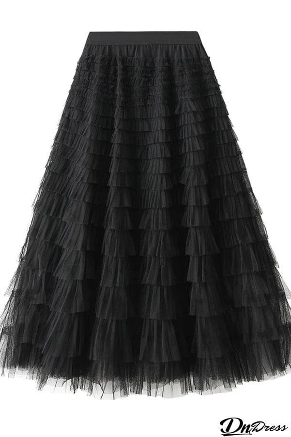 Be Your Own City Queen Tiered Elastic Waist Tulle Maxi Skirt