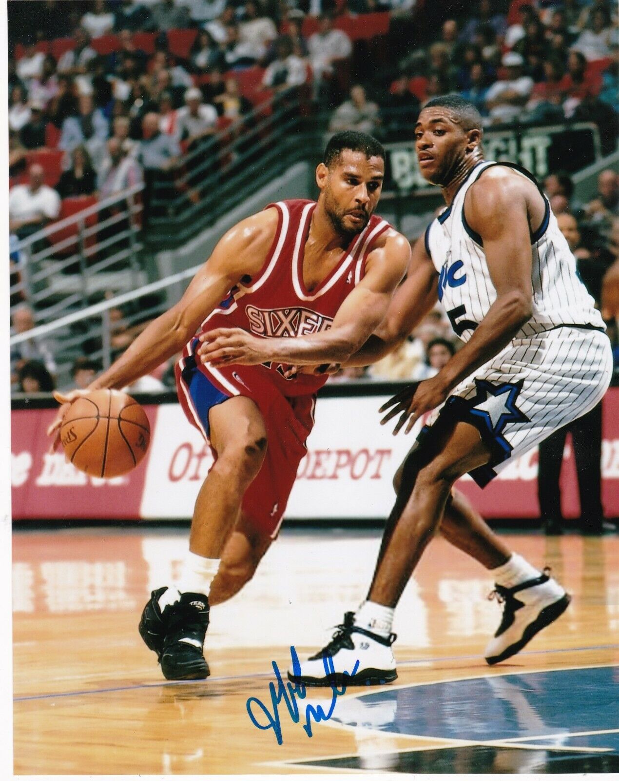 JEFF MALONE PHILADELPHIA 76ERS ACTION SIGNED 8x10