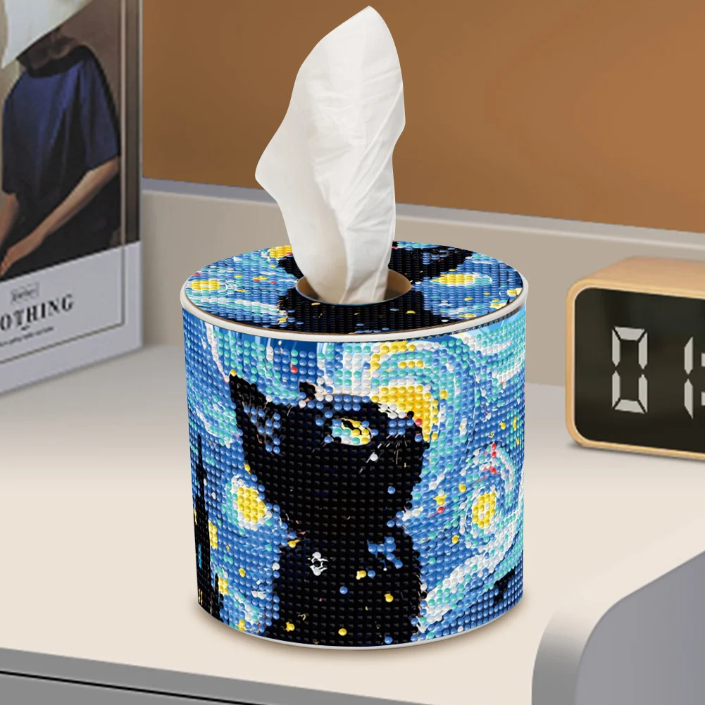 Black Cat DIY Diamond Painting Handmade Tissue Holder Rhinestones Tissue Box