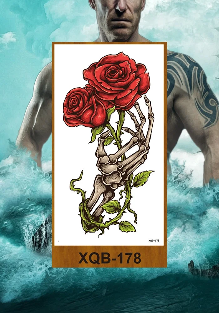Temporary Tattoos Stickers Vajra Skull Night Demon Crow Mythical Beast Men Women Girl Flower Arm Chest Fake Tatoo Semi Permanent