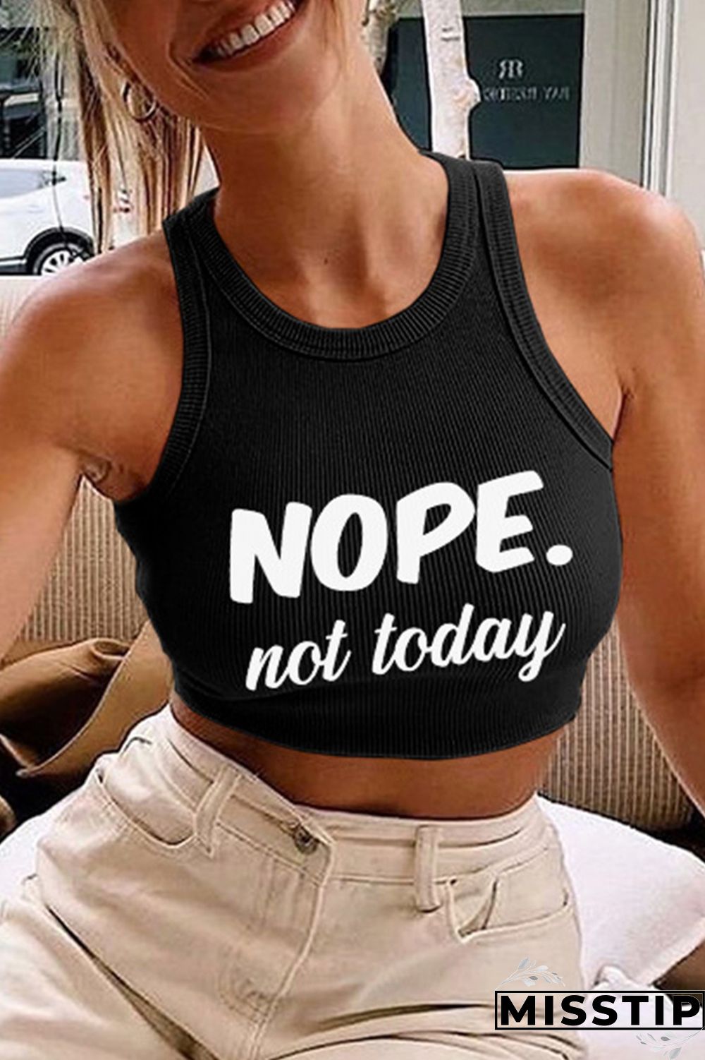 Black Casual Letter Print Basic O Neck Tops