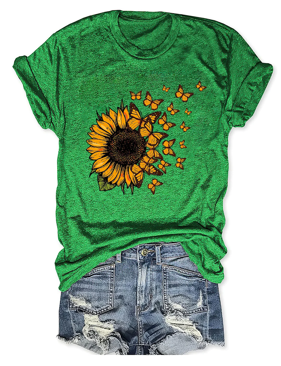 Beautiful Sunflower And Flying Butterflies T-shirt