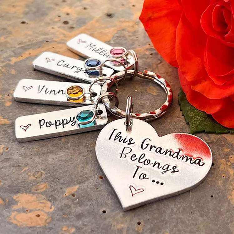 Grandma Keychain, This Grandma Belongs To, Personalized Birthstone Keychain Engraved 5 Names Gifts For Grandma for Nan