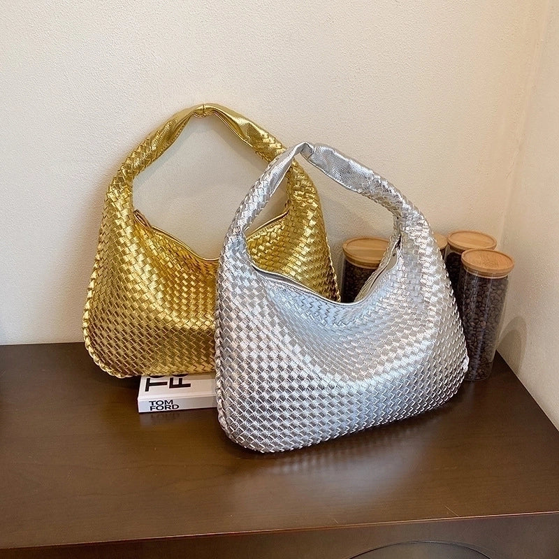 Women's Medium Pu Leather Solid Color Vintage Style Classic Style Weave Zipper Straw Bag2