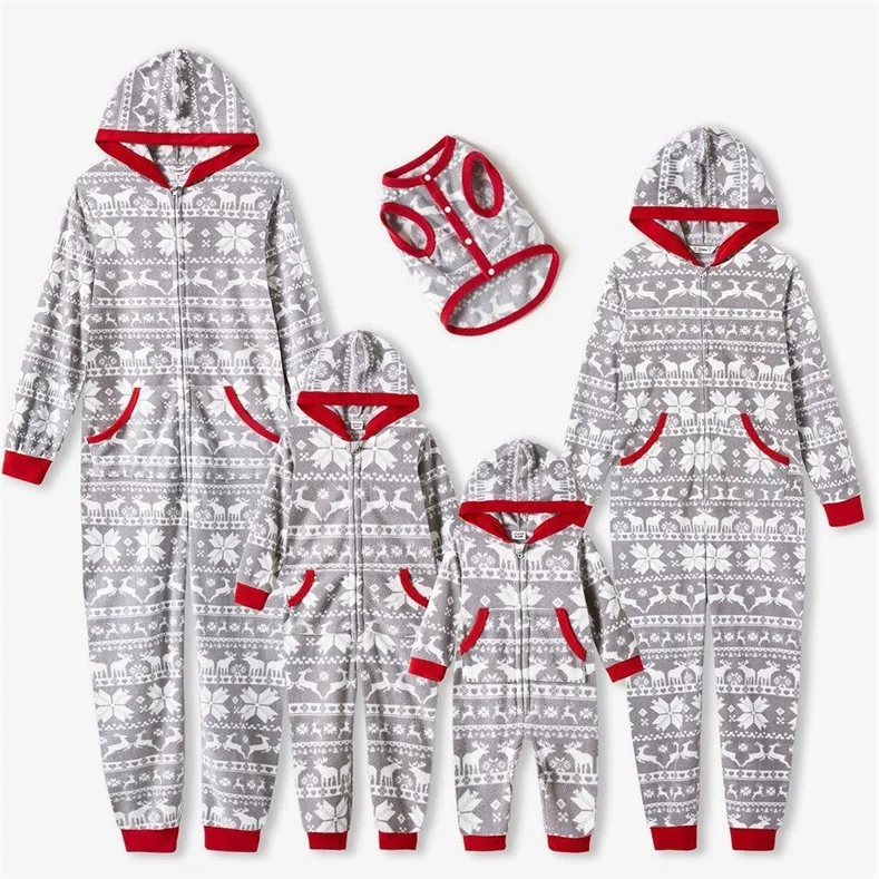 Christmas Allover Print Light Grey Family Matching Polar Fleece Thickened Long-sleeve