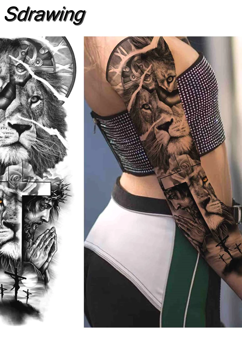 Sdrawing Totem Temporary Tattoo Sleeve For Men Women Adult Fake Flower Shoulder Tatoos Sticker Black Skull Tattoos Big Full Arm 521-0
