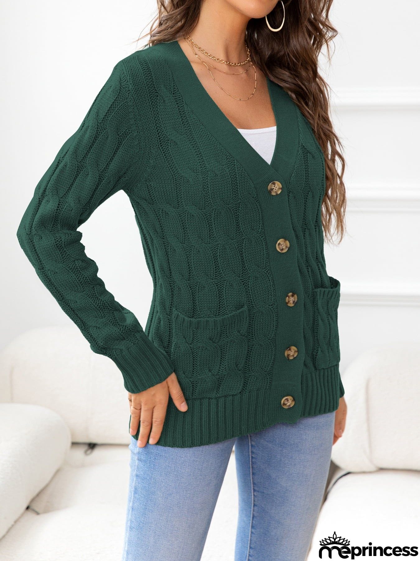 Button Down Cable-Knit Cardigan
