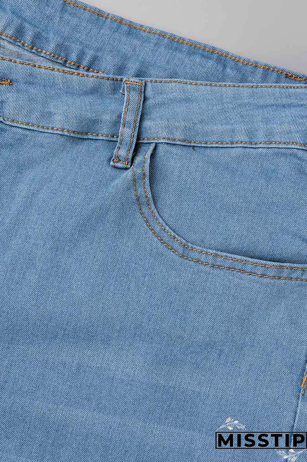 Light Blue Casual Solid Patchwork Plus Size Jeans