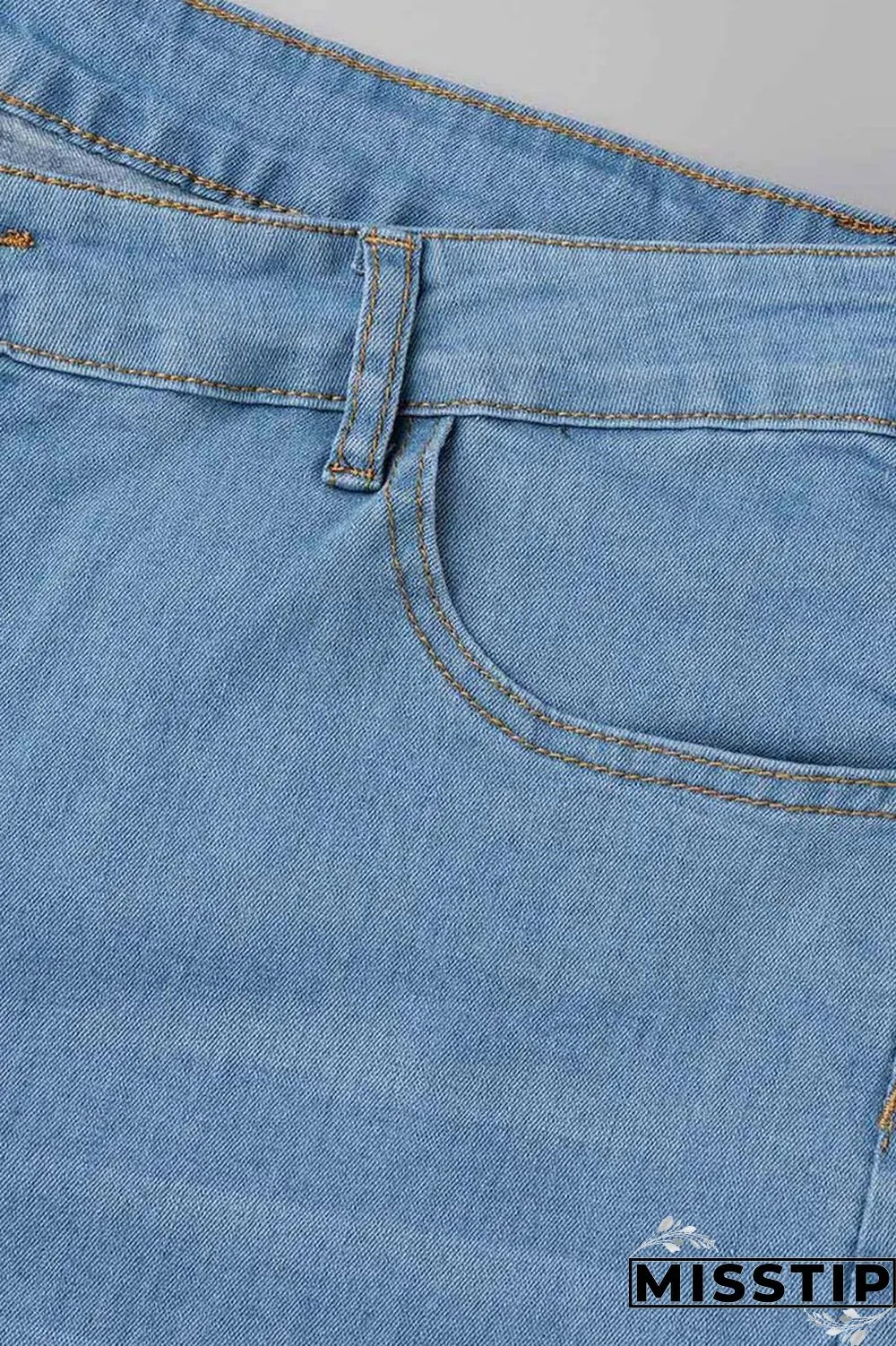 Light Blue Casual Solid Patchwork Plus Size Jeans