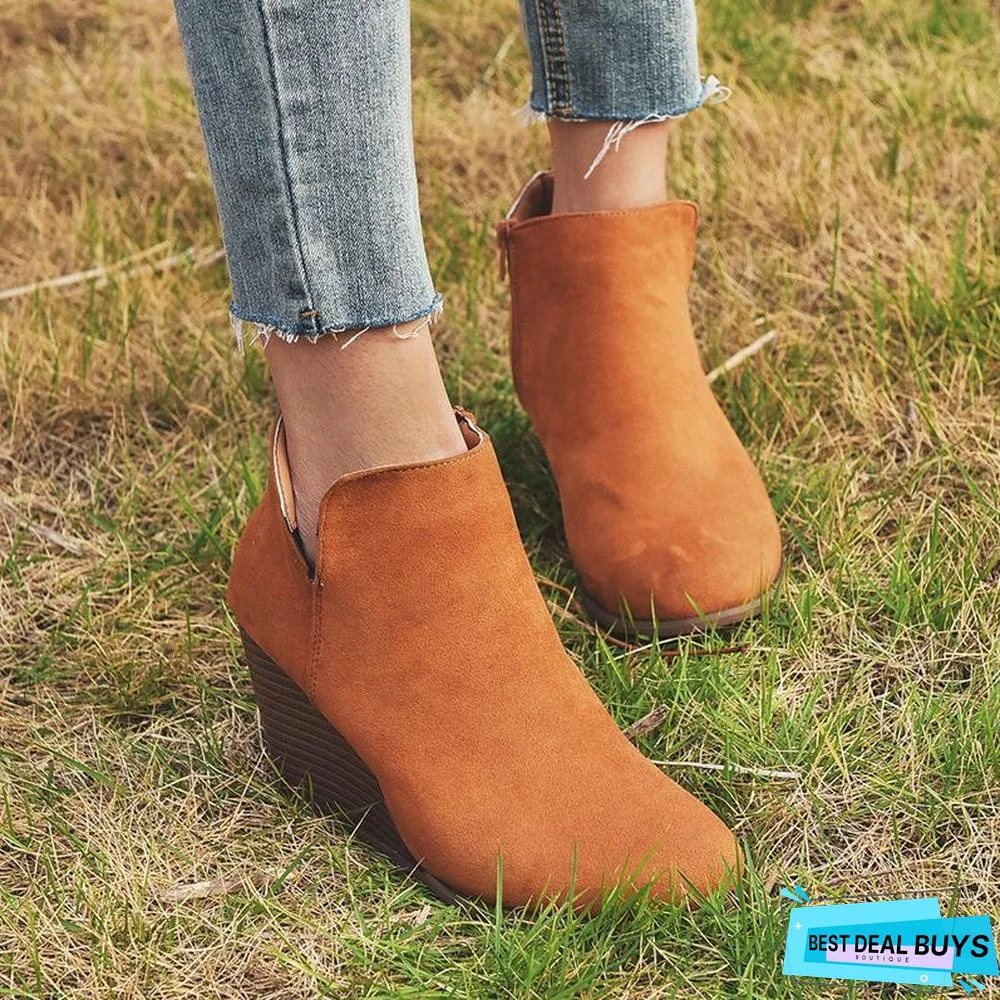 Wedge Fashion Side Zipper Ankle Boots