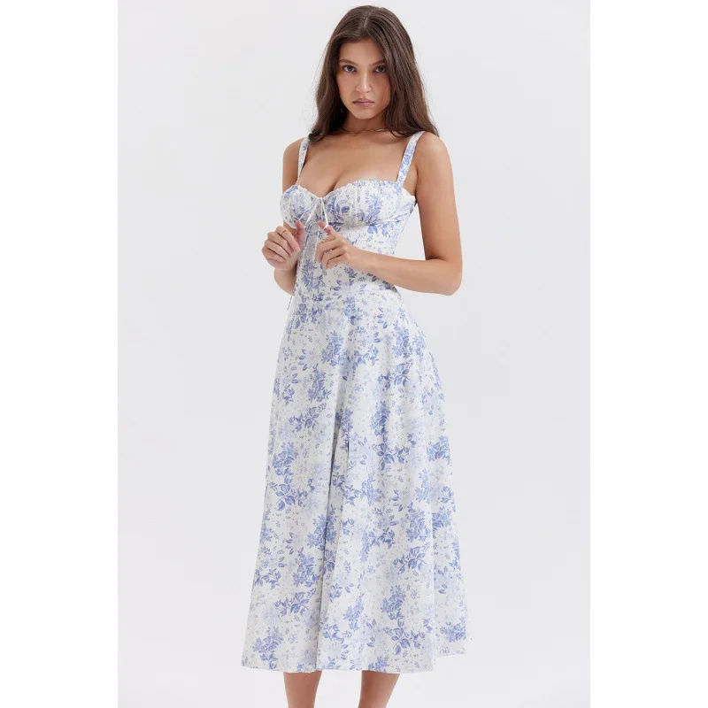 Casual Floral Flounce Strap Design Spaghetti Strap A Line Dresses