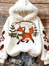 Vintage Christmas Winter Fox Art Women's Cozy Plush Sweater Hoodie 336c