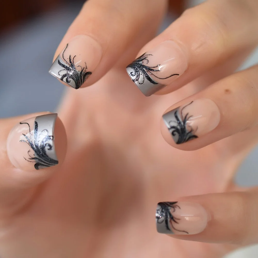 Ombre French Tip Extra Long Ballerina Shape False Press on Natural Nails White Gradient Nude Coffin Tips with Adhesive Tabs 24-Nail Inspo