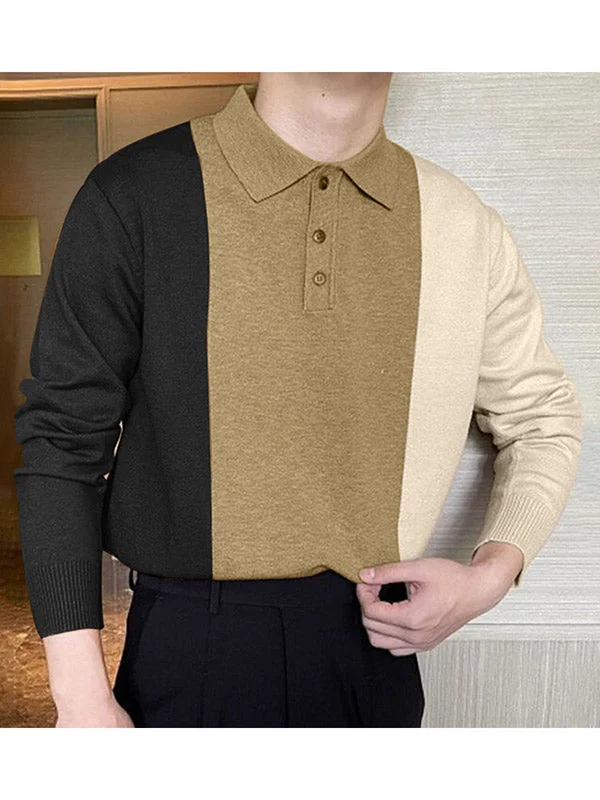 Aonga - Mens Contrast Patchwork Long Sleeve Shirt