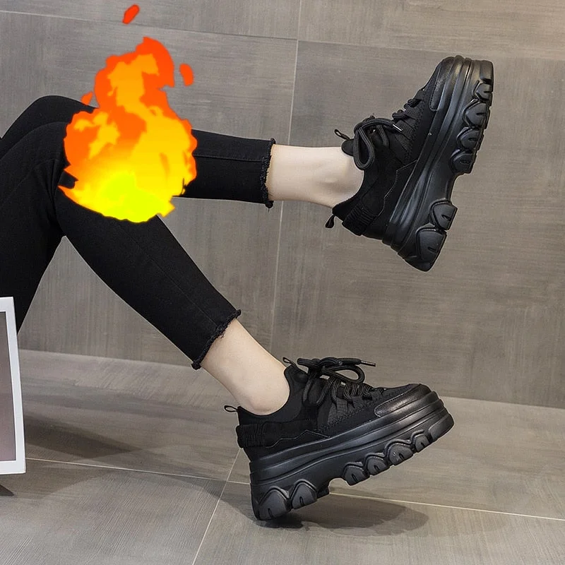 Fujin 9cm Platform Wedge Sneakers Genuine Leather Women Shoes Chunky Sneakers for Female Spring Autumn Warm Fur Winter Shoes