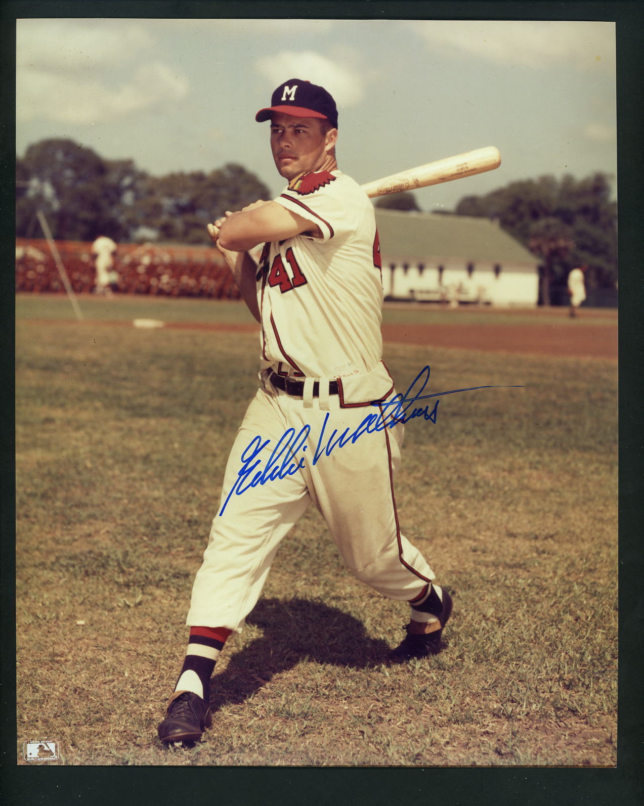 Eddie Mathews Signed 8x10 Photo Poster painting Milwaukee Braves Autographed swing pose