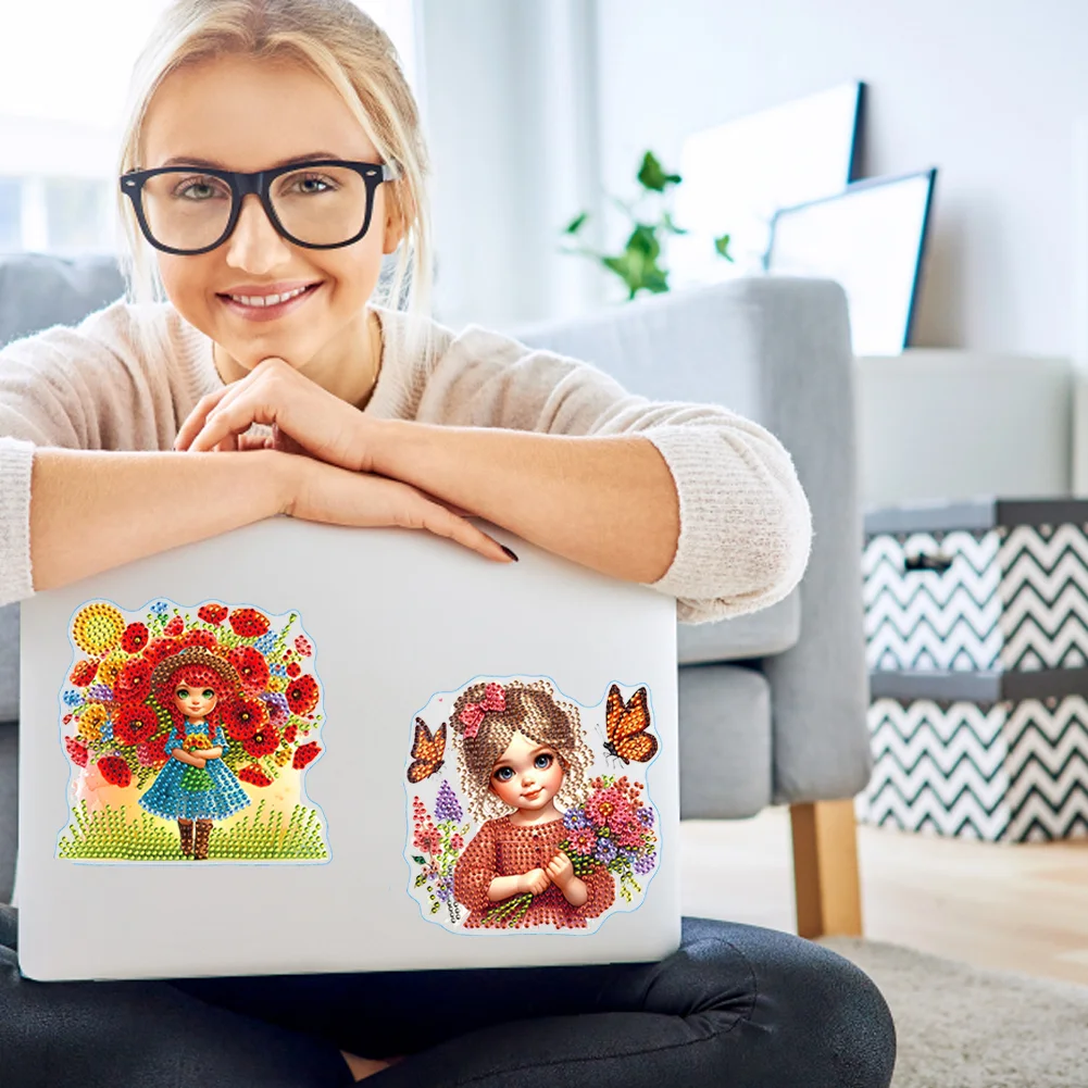 8Pcs 5D Diamond Painting Sticker Kit Diamond Art Stickers for Adults (Girl)