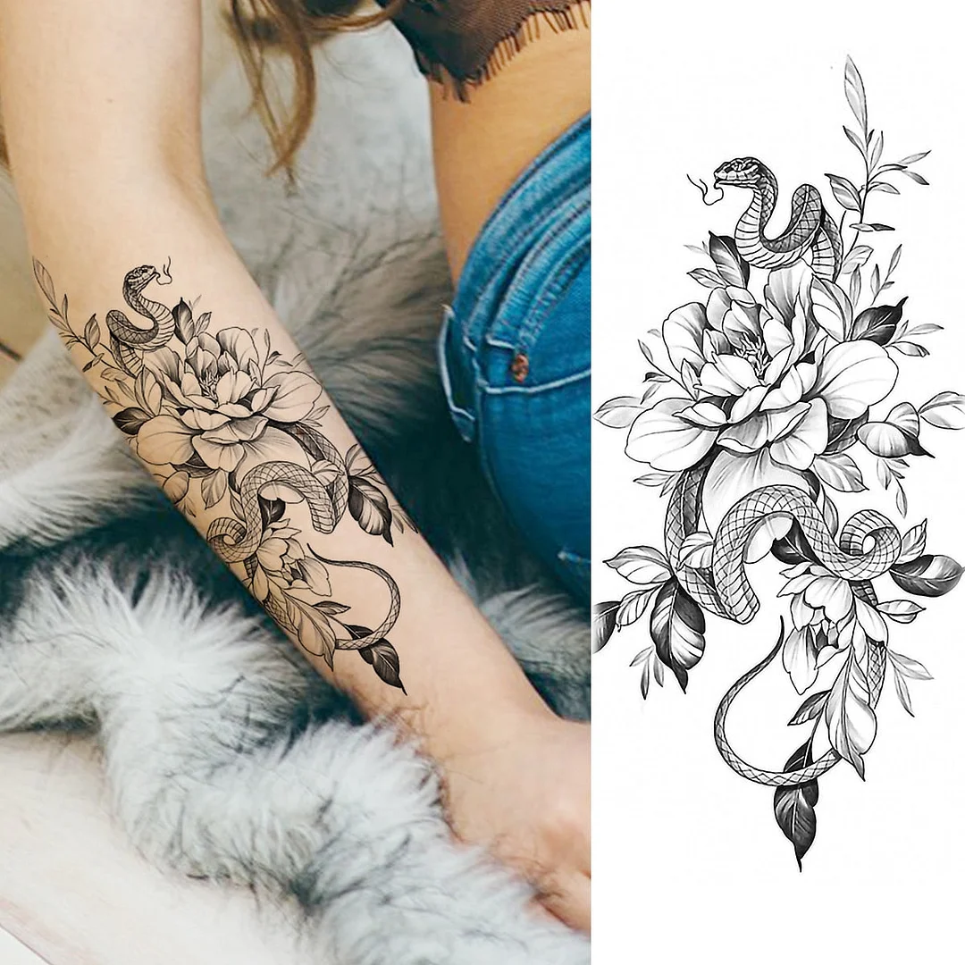 Realistic Snake Unique Forearm Temporary Tattoos For Men Adult Serpent Moon Fake Tattoo Waterproof Body Art Painting Tatoo Paper