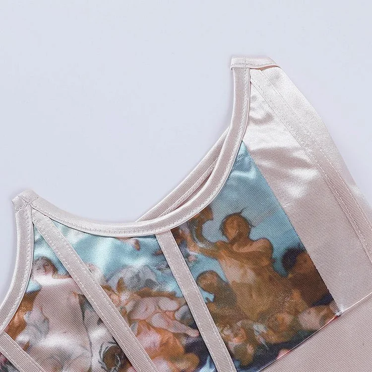 Oil Painting Waist Corset Top and Dress