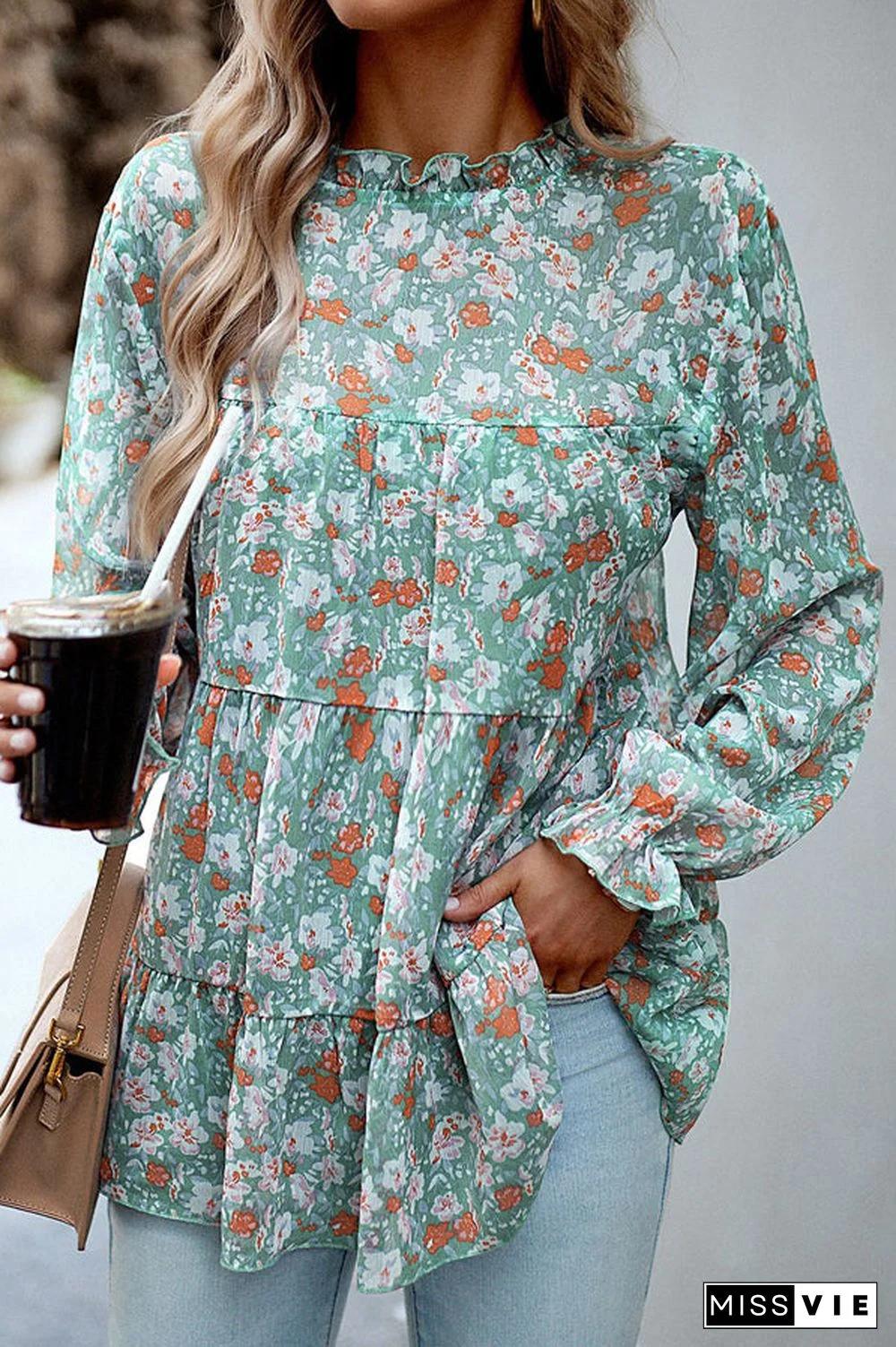 Long Sleeve Floral Print Casual Tops