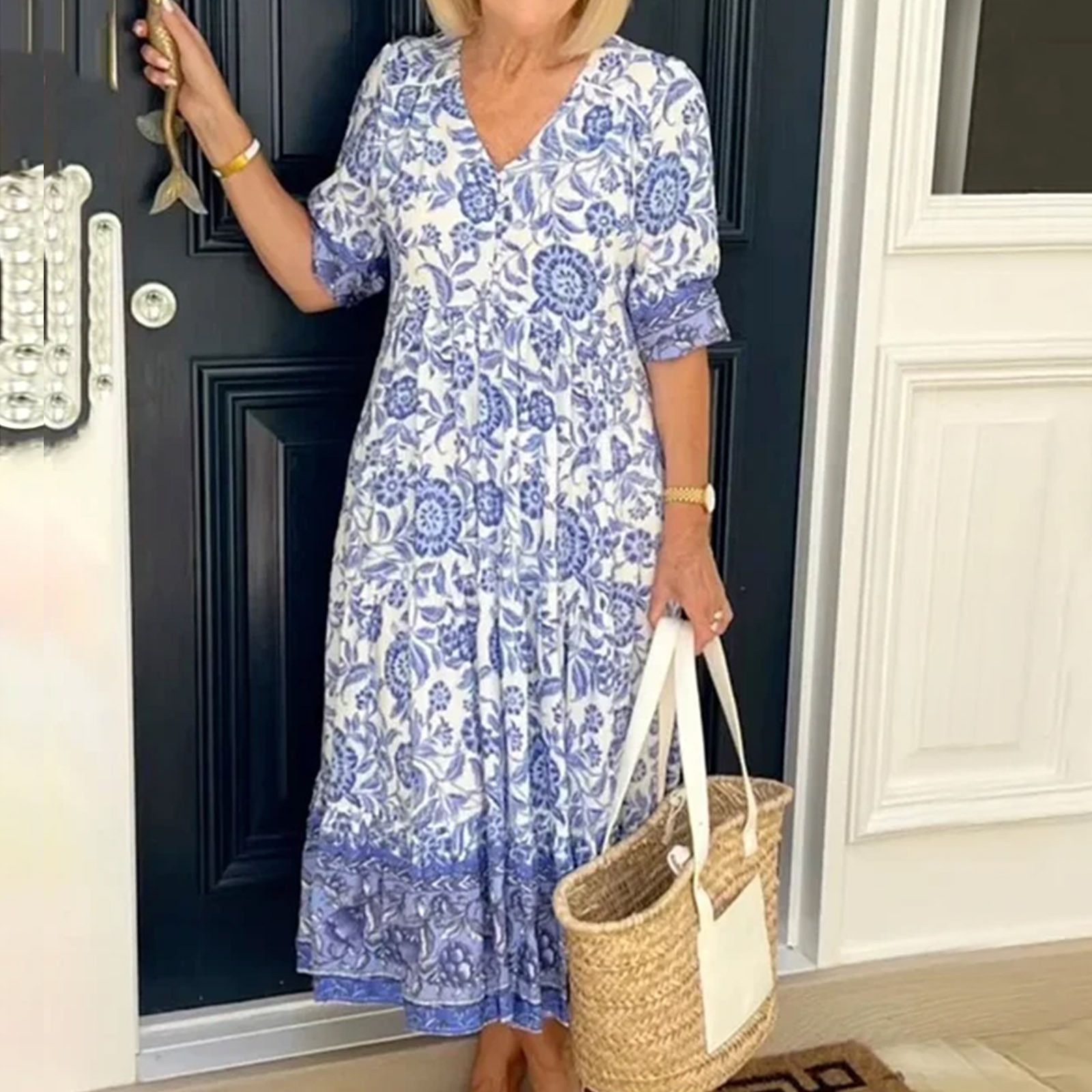 Payietm fancy dresses long Women Dress Short Sleeve Floral Boho Dress Summer Sundress Casual Wrap V Neck A Line Boho Maxi Dress Luxury Vestido Evening Chic