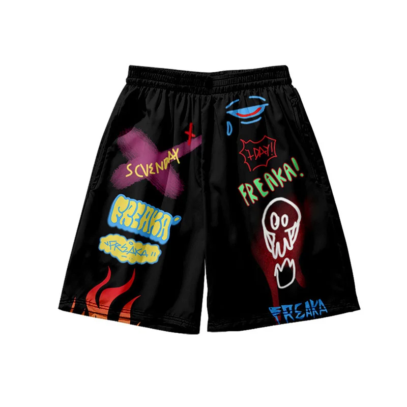Colorful Graffiti Creative Print Casual Shorts