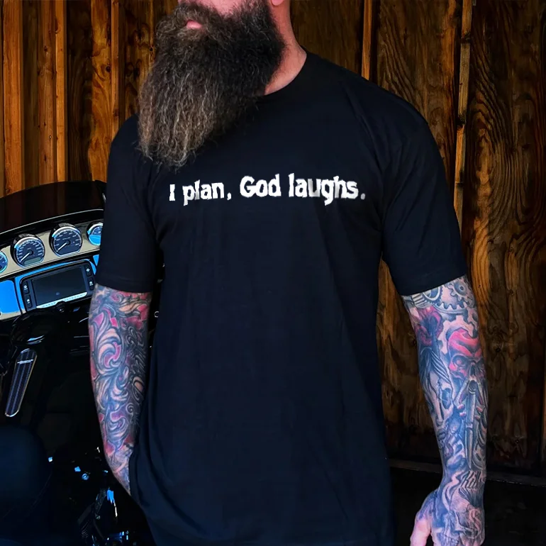 Livereid I Plan, God Laughs Print T-shirt - Livereid